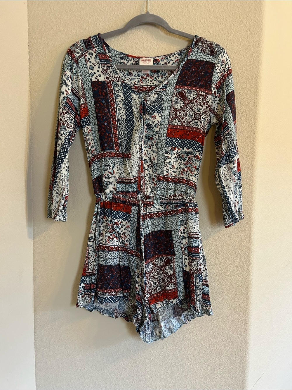 Mossimo Supply Co. Patterned Romper in White, Blue & Red